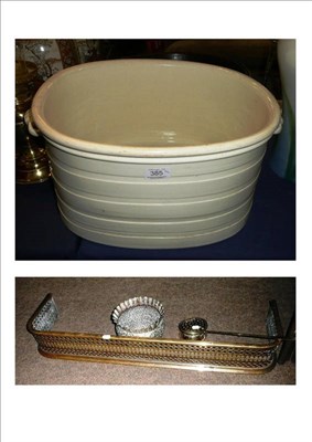 Lot 385 - A Victorian creamware foot bath, brass fender etc