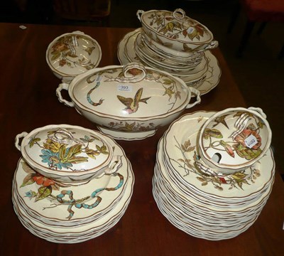 Lot 393 - Oriental ivory' creamware dinner service, decorated with birds, butterflies and insects