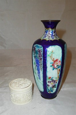 Lot 405 - Cloisonne vase and a cylindrical carved ivory box and cover (2)