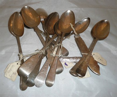 Lot 409 - Eleven silver table spoons including a George III example by Hester Bateman and A George III Exeter