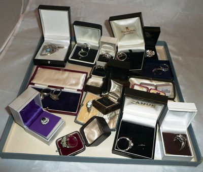 Lot 411 - Assorted silver rings and costume jewellery