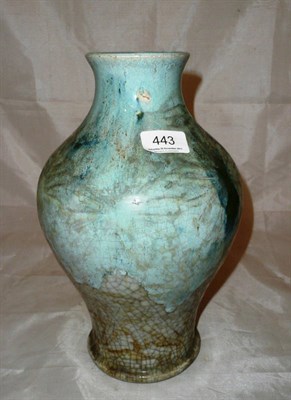 Lot 443 - A Japanese Porcelain Crackle Glaze Baluster Vase, circa 1900, the upper half with curdled light...