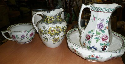 Lot 450 - Corona Ware three piece toilet set and a pottery wash jug