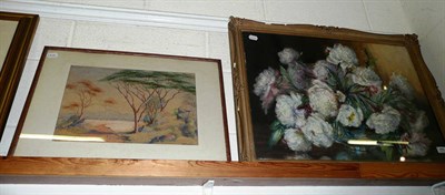 Lot 456 - Marian Broom, watercolour still life of Peonys and another watercolour by AEC Bell