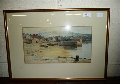 Lot 463 - Edward Healey 1905, harbour scene with figures and boats, watercolour