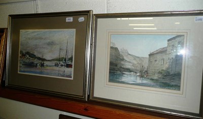 Lot 484 - Framed watercolour of 'Staithes' signed J E Parkin and an oil depicting fishing boats signed B...