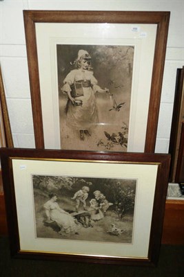 Lot 488 - After Fred Morant - Seesaw, sepia print, and after Davidson Knowles - Girl feeding birds, sepia (2)