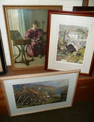 Lot 489 - 19th century watercolour landscape and two prints