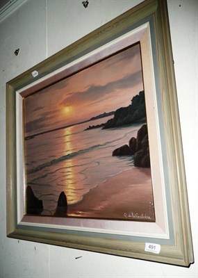 Lot 491 - Roger de la Corbiere, framed oil on canvas of a moonlit beach