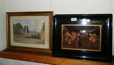 Lot 495 - Two chrystoleums and a framed watercolour of a country church (3)