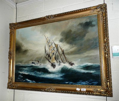 Lot 500 - Peter Gerald Baker oil on canvas 'Ships on stormy sea'