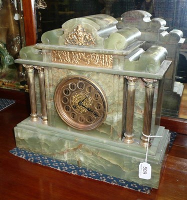 Lot 509 - A green onyx striking mantel clock retailed by ALfred James, Barnsley