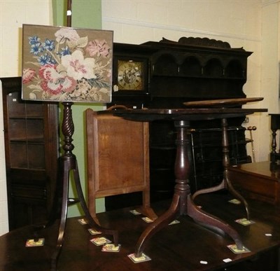 Lot 524 - Mahogany pole screen and 19th century oak tilt top table