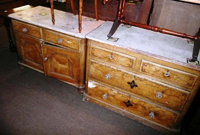 Lot 530 - Victorian painted pine three height chest and similar wash stand with faux marble tops