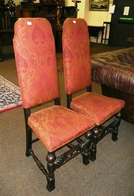 Lot 582 - Pair of carolean style upholstered chairs