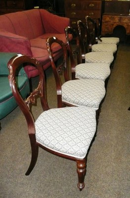 Lot 585 - Set of six Victorian mahogany balloon back dining chairs (one a.f.)