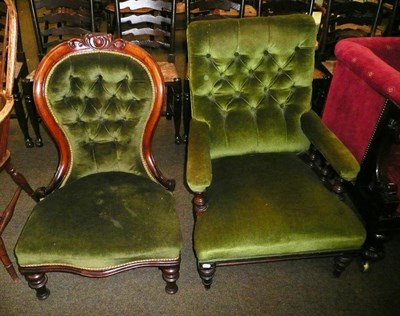 Lot 592 - Mahogany spoon back nursing chair and an open armchair (2)