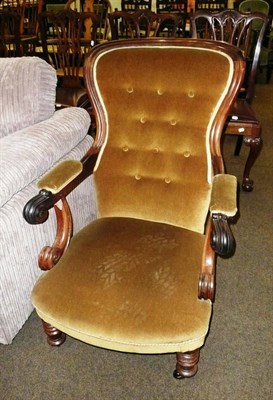 Lot 594 - Victorian rosewood spoon back open armchair