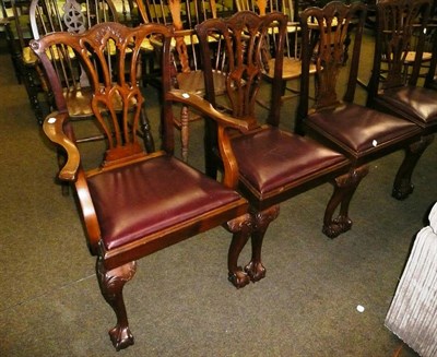 Lot 596 - Six 19th century Chippendale style mahogany dining chairs with leather seats