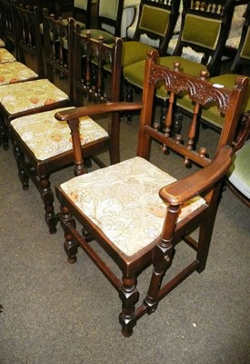 Lot 599 - Set of six carved spindle back reproduction dining chairs