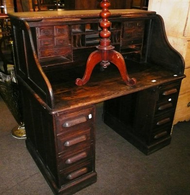 Lot 619 - Oak roll top desk (drawer and back panel missing)