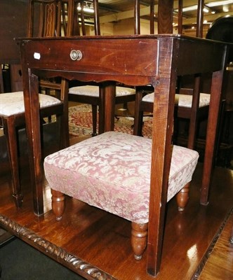 Lot 624 - A mahogany side table with single draw and modern upholstered footstool