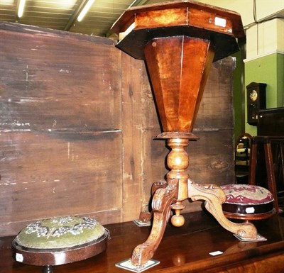 Lot 635 - Victorian walnut sewing table (a.f.) and two Victorian footstools