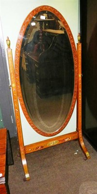 Lot 645 - Satinwood painted cheval mirror on stand