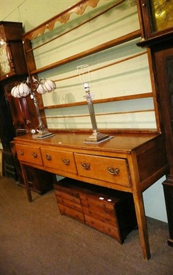 Lot 654 - 19th century light oak dresser and open plate rack