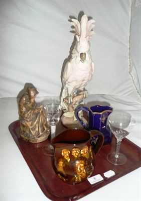 Lot 6 - 18th century cordial glass, another glass, a Royal Doulton Kingsware jug, a plaster figure and...
