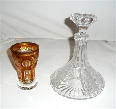 Lot 7 - Amber flash goblet and a Royal Doulton ship's decanter