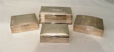 Lot 11 - Four various silver cigarette boxes, cedar lined