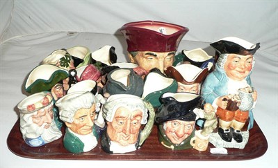 Lot 18 - Sixteen Royal Doulton small character jugs, a Royal Doulton large Cardinal character jug, a...