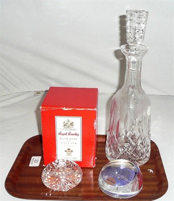 Lot 23 - A Waterford crystal mallet decanter and stopper, a Royal Brierley glass paperweight...
