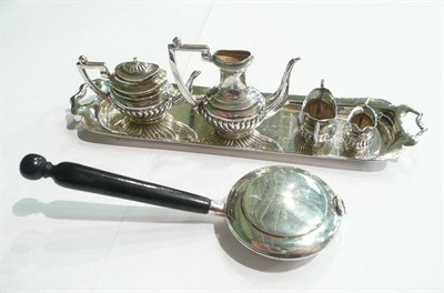 Lot 54 - A miniature silver five piece tea service and a miniature silver bedwarmer