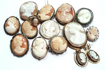 Lot 78 - Assorted cameo jewellery including brooches, ring and earrings