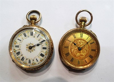 Lot 88 - Two lady's fob watches stamped '18k'