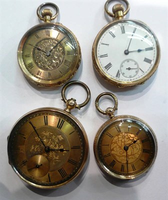 Lot 90 - Two lady's fob watches stamped '18k' and two other fob watches stamped '14k'
