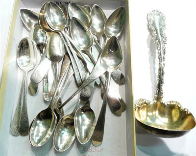 Lot 97 - A Sterling silver ladle, a set of ten silver teaspoons, twelve various silver teaspoons and a...