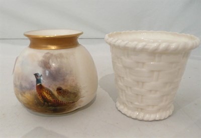 Lot 124 - A small Royal Worcester vase painted with a pheasant by J Stinton also another Worcester vase