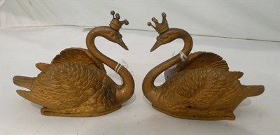 Lot 127 - A pair of bronze swans (signed)