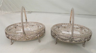 Lot 134 - Pair of Elkington & Co baskets with cut glass liners