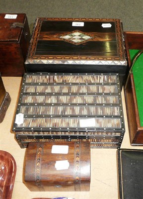 Lot 146 - A porcupine quill box, Victorian Walnut small tea caddy and a Coromandel work casket (3)