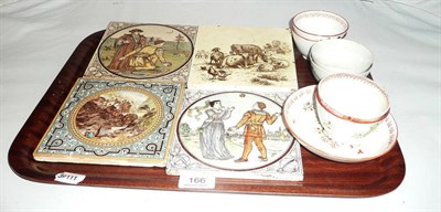 Lot 166 - Five pottery tiles and six 18th century teabowls and a saucer