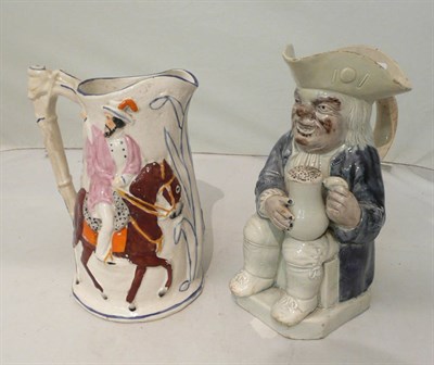 Lot 189 - Staffordshire toby jog (a.f.) and a relief decorated jug