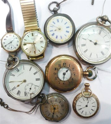 Lot 200 - A lady's 9ct gold wristwatch with leather strap, a gentleman's Oriosa wristwatch, four silver cased