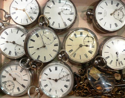 Lot 214 - Nine silver open faced pocket watches