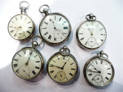 Lot 229 - Four silver open faced pocket watches, silver verge pocket watch - pair case missing and...