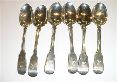 Lot 233 - A composite set of six silver fiddle pattern dessert spoons, London 1831 and 1833, 8oz