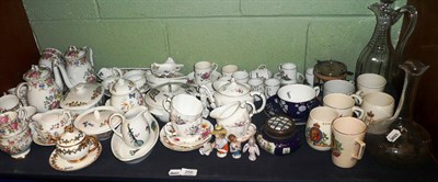 Lot 259 - A shelf of decorative ceramics including Royal Crown Derby 'Posies' pattern tete-a-tete, coffee...